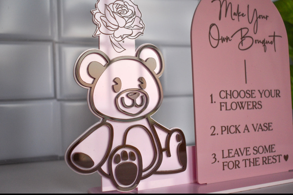 Floral Teddy Bear Table Sign